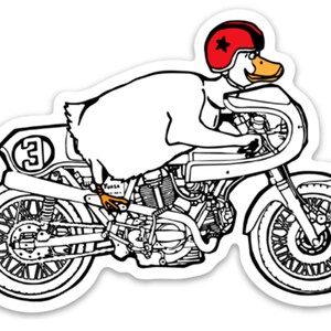 BellavanceInk: Ilustracja naklejki winylowej z kaczką na włoskim motocyklu
