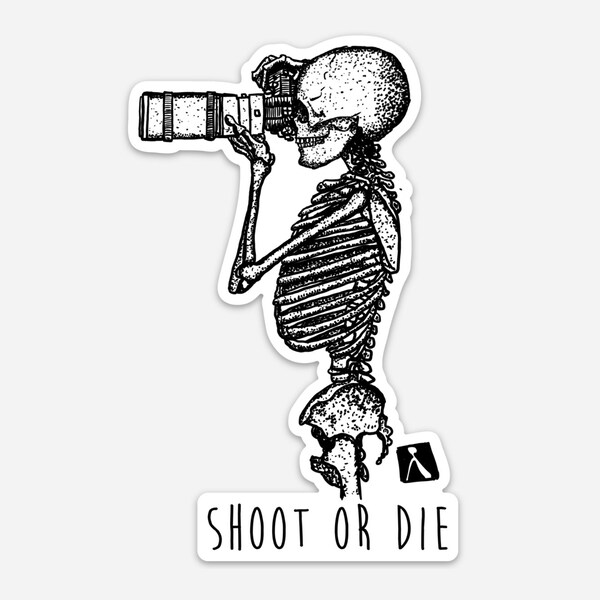 BellavanceInk: Skeleton Shooing With Their Camera Vinyl Sticker Hand Drawn Illustration