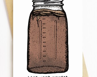 BellavanceInk: Greeting Card With Kombucha Jar With Mother Inside Love Your Mother Pen & Ink Watercolor Illustration 5 x 7 Inches