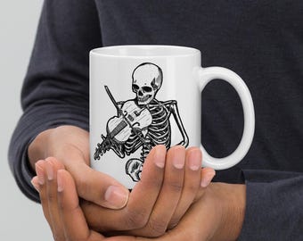 BellavanceInk: Coffee Mug With Pen & Ink Drawing Of Skeletons Playing The Violin/Fiddle