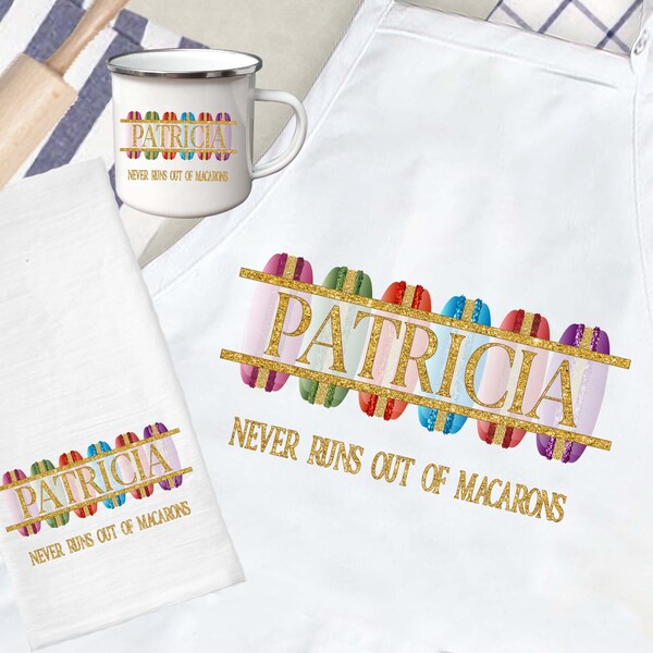 Macaron Gold Personalized apron with pockets - Custom baking cute apron for women