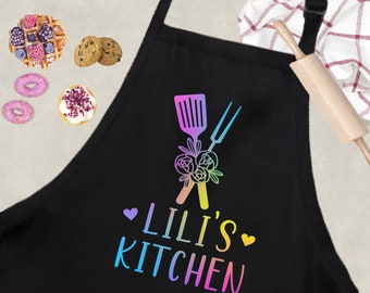 Rainbow kids apron, personalized youth girl apron