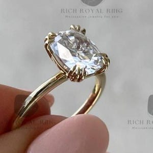 Elongated Cushion Cut Moissanite Engagement Ring 2 CT Moissanite Three Claw Prong 14K Gold Wedding Ring Solitaire Anniversary Ring For Wife