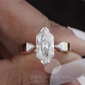 3 CT Dutch Marquise Cut Moissanite Three Stone Engagement Ring 14K Gold Wedding Ring Unique Anniversary Ring Bridal Promise Ring For Her