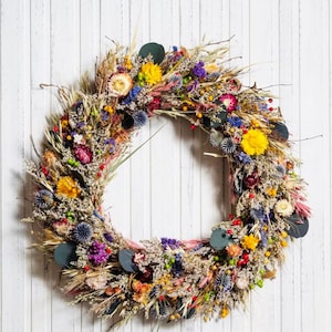 Dried flower wreath, Front door wreath, Summer door wreath, Home decor, Natural dried flowers decor, Preserved wreath, Spring flower wreath