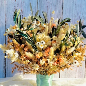 Peach wildflowers bouquet, Dried flowers bouquet, Neutral bouquet with pastel tones, Spring Summer bouquet for wedding