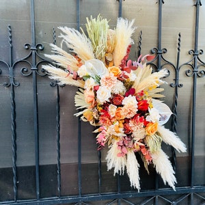 Rust boho flower arch, Pampas arch,  Wedding corner swag, Orange wedding corner swag, Brunt orange floral arch, Faux wedding arrangement
