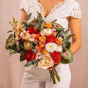 Terracotta bridal bouquet, Boho bouquet, Brunt orange flowers, Fall wedding bouquet,  Silk flowers bridesmaids bouquet