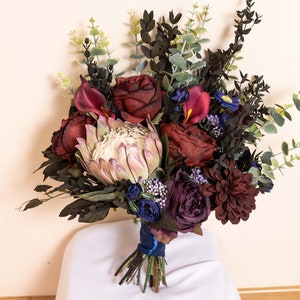 Protea bouquet, Dried flower bouquet, Burgundy peonies bouquet, Calla lily bouquet, Fall wedding flowers, Silk wedding bouquet Active