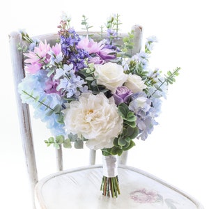 Dusty blue bridal bouquet, Mauve wedding bouquet, Lavender bouquet, Boho bouquet, Pink bridal bouquet, Silk bridal bouquet