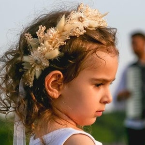 White dried flower crown, Neutral hair comb, Fall wedding hair crown, Boho headpiece, Rustic hair piece, Wedding hair piece, Boho hair piece