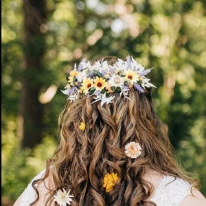 Dried flower hair piece, Sunflowers hair comb, Lavender hair piece, Boho headpiece, Rustic hair piece, Wedding hair piece, Boho hair piece