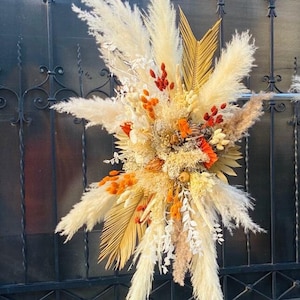 Rust boho flower arch, Pampas arch,  Wedding corner swag, Orange wedding corner swag, Brunt orange floral arch, Faux wedding arrangement