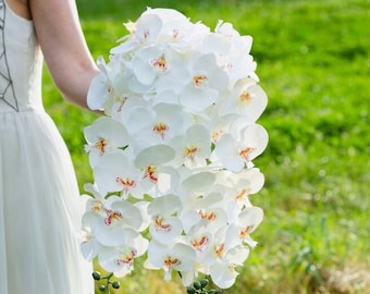 Cascade wedding bouquet,  White orchid bridal bouquet, White cascade bouquet, White Wedding bouquet, Tropical orchid wedding bouquet