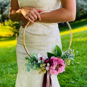 Wedding hoop wreath, Bridesmaid hoop bouquet, Boho pink wreath, Junior bridesmaid bouquet
