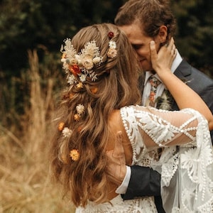 Dried flower hair piece, Orange hair comb, Bridal hair piece, Boho headpiece, Rustic hair piece, Wedding hair piece, Boho hair piece image 1