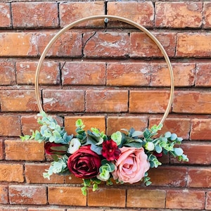 Bridesmaids hoop bouquet, Burgundy hoop bouquet, Eucalyptus Hoop, Dusty pink roses bouquet image 1
