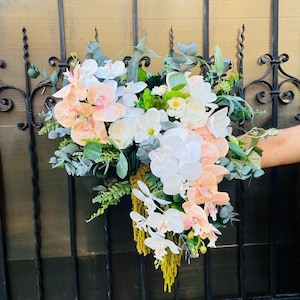 White orchids bouquet, Cascading wedding bouquet, Boho white wedding bouquet, Tropical orchids bouquet, Real touch orchid bridal bouquet