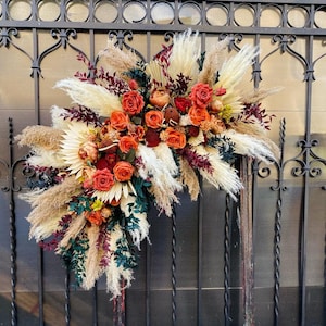 Rust boho flower arch, Pampas arch,  Wedding corner swag, Orange wedding corner swag, Brunt orange floral arch, Faux wedding arrangement