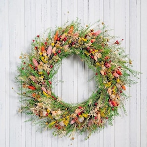 Dried flower wreath, Summer door wreath, Home decor, Natural dried flowers decor, Preserved wreath, Spring flower wreath, Colorful wreath