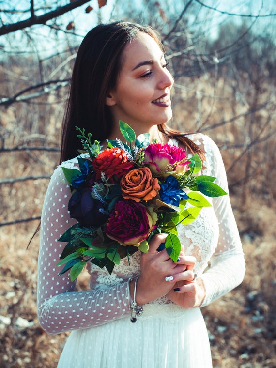 Peony Bridal Bouquet, Vibrant Jewel Tone Wedding, Burgundy Bridal