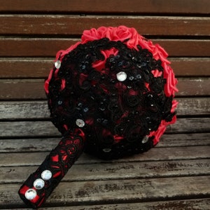 Red bouquet, Red roses wedding bouquet, Red and black bridal bouquet, Vintage bridal bouquet, Keepsake Bouquet
