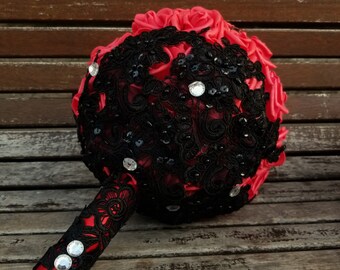 Red bouquet, Red roses wedding bouquet, Red and black bridal bouquet, Vintage bridal bouquet, Keepsake Bouquet