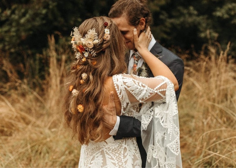 Dried flower hair piece, Orange hair comb, Bridal hair piece, Boho headpiece, Rustic hair piece, Wedding hair piece, Boho hair piece image 1