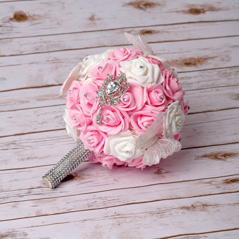 Wedding Bouquet Pink Rose Bridal Bouquet Brooch Wedding | Etsy