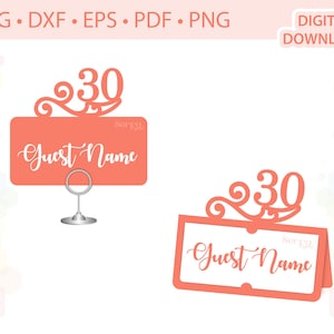Tarjeta de lugar de cumpleaños de 30, tarjeta de lugar de 30 aniversario, tarjeta de lugar de treinta lugares, plantilla de tarjeta de treinta nombres .svg .dxf .eps .pdf .png