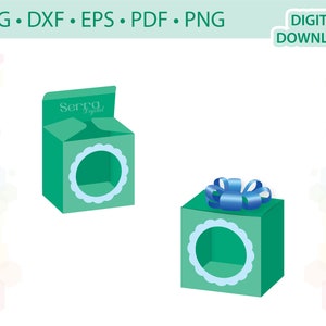 Mall för rektangulär låda med cirkelfönster .svg .dxf .eps .pdf .png