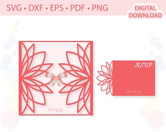 5" x 5" 花柄招待状テンプレート .svg .dxf .eps .pdf .png
