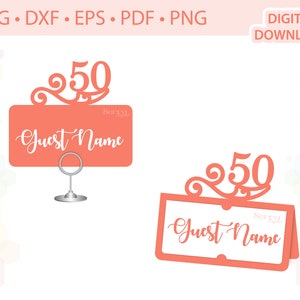 50th Birthday Place card, 50th Anniversary Place card, Fiftigth Anniversary Place card, Fifty Name card template .svg .dxf .eps .pdf .png