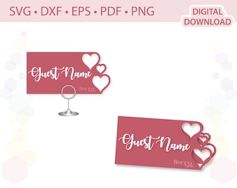 Hearts Place card Name card Guest name card  template .svg .dxf .eps .pdf .png