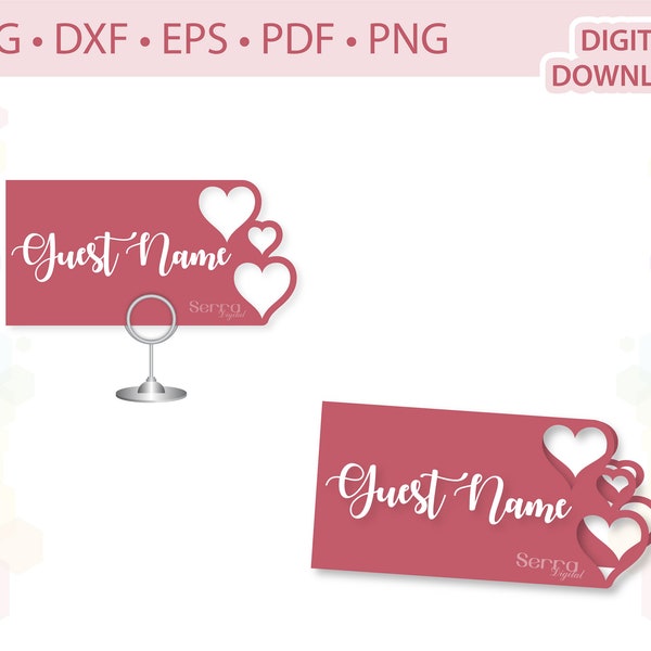 Hearts Place card Name card Guest name card  template .svg .dxf .eps .pdf .png