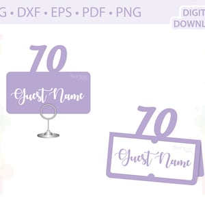 Tarjeta de lugar de 70 cumpleaños, tarjeta de lugar de 70 aniversario, plantilla de tarjeta de nombre de lugar de 70 aniversario .svg .dxf .eps .pdf .png