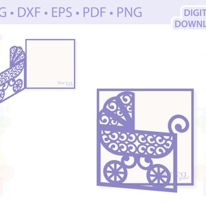 Baby Stroller Baby Shower Card Invitation template .svg .dxf .eps .pdf .png