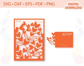 4" x 6" 花柄ウェディング招待状テンプレート .svg .dxf .eps .pdf .png