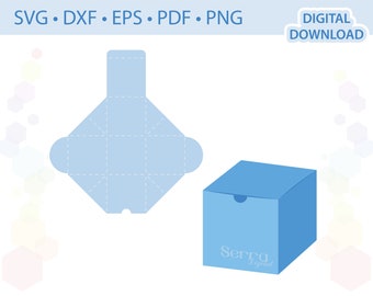 No glue Square Gift Box Square Favor Box Square Treat Box template .svg .dxf .eps .pdf .png