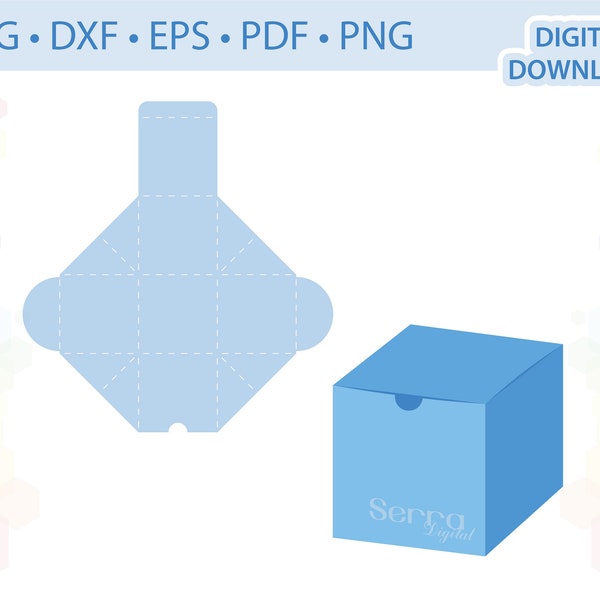 No glue Square Gift Box Square Favor Box Square Treat Box template .svg .dxf .eps .pdf .png