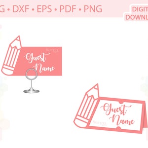 Cartão de nome de lugar lápis, modelo de cartão de mesa escolar .svg .dxf .eps .pdf .png