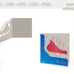 Santa sleigh Christmas card template .svg .dxf .eps .pdf .png