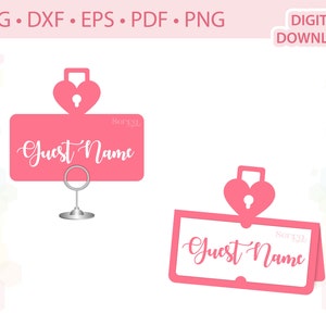 Liefde hangslot Plaatskaart Naamkaart Gastnaamkaart sjabloon .svg .dxf .eps .pdf .png