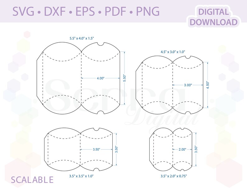 Pillow Favor Box Pillow Treat Box Template .svg .dxf .eps .pdf Etsy