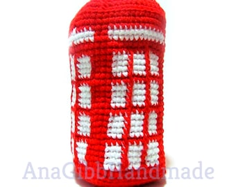 Knitted London Phone Booth Plush – Handmade Red Telephone Box Toy, British Souvenir Gift