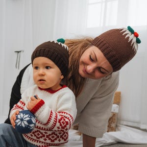 Hand-Knitted Christmas Pudding Hat – Festive Wool Beanie for Adults & Children, Festive Winter Gift