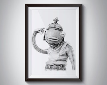 Fortnite Gaming Art Etsy - fortnite fishstick pencil shaded print a3