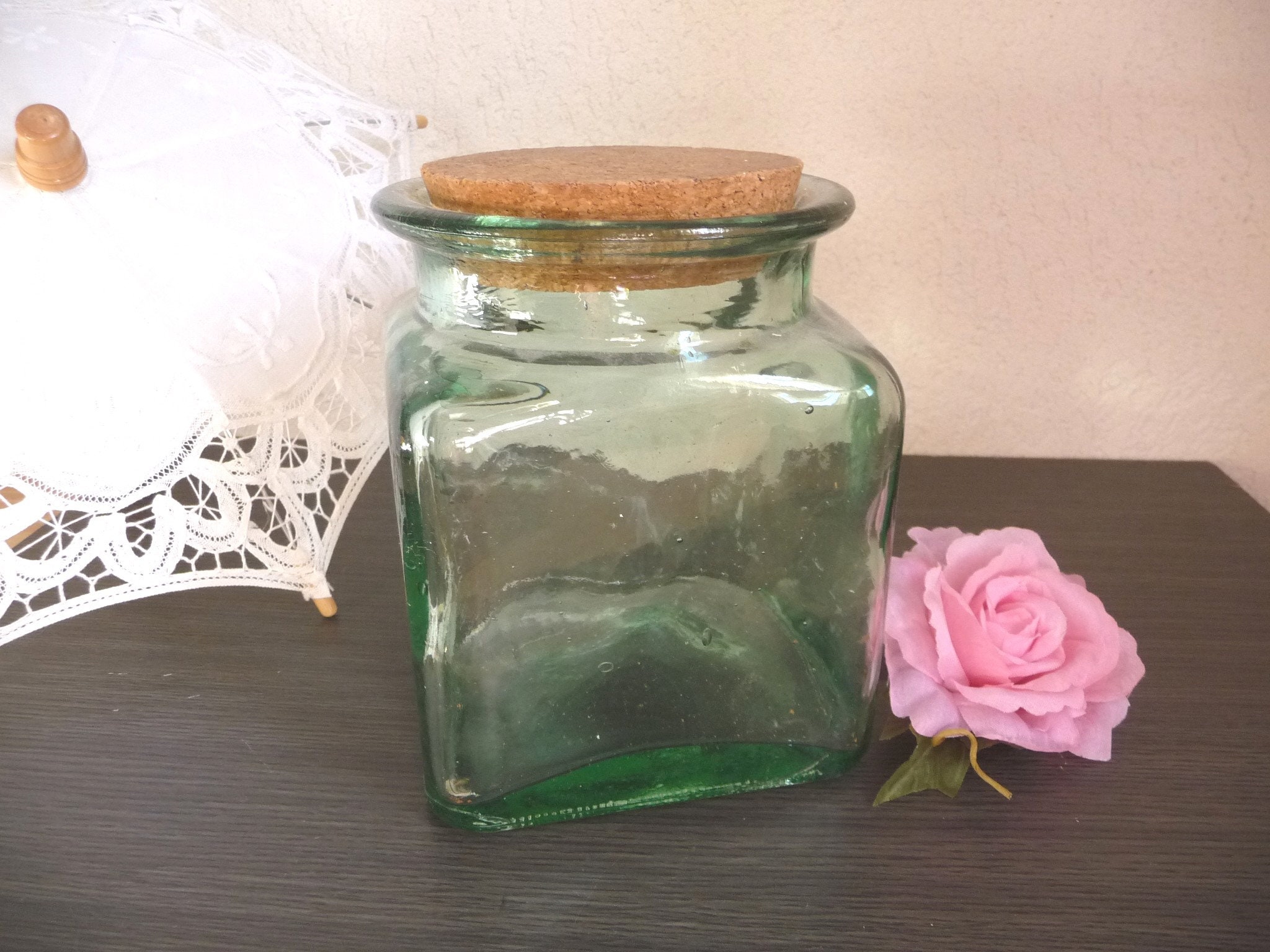 Bonbonnière Vintage, Bocal Verre Vert, Cuisine, Déco, Français, Épices