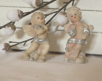Deux angelots  chérubin anciens  , statues résine ancienne, collection, anges