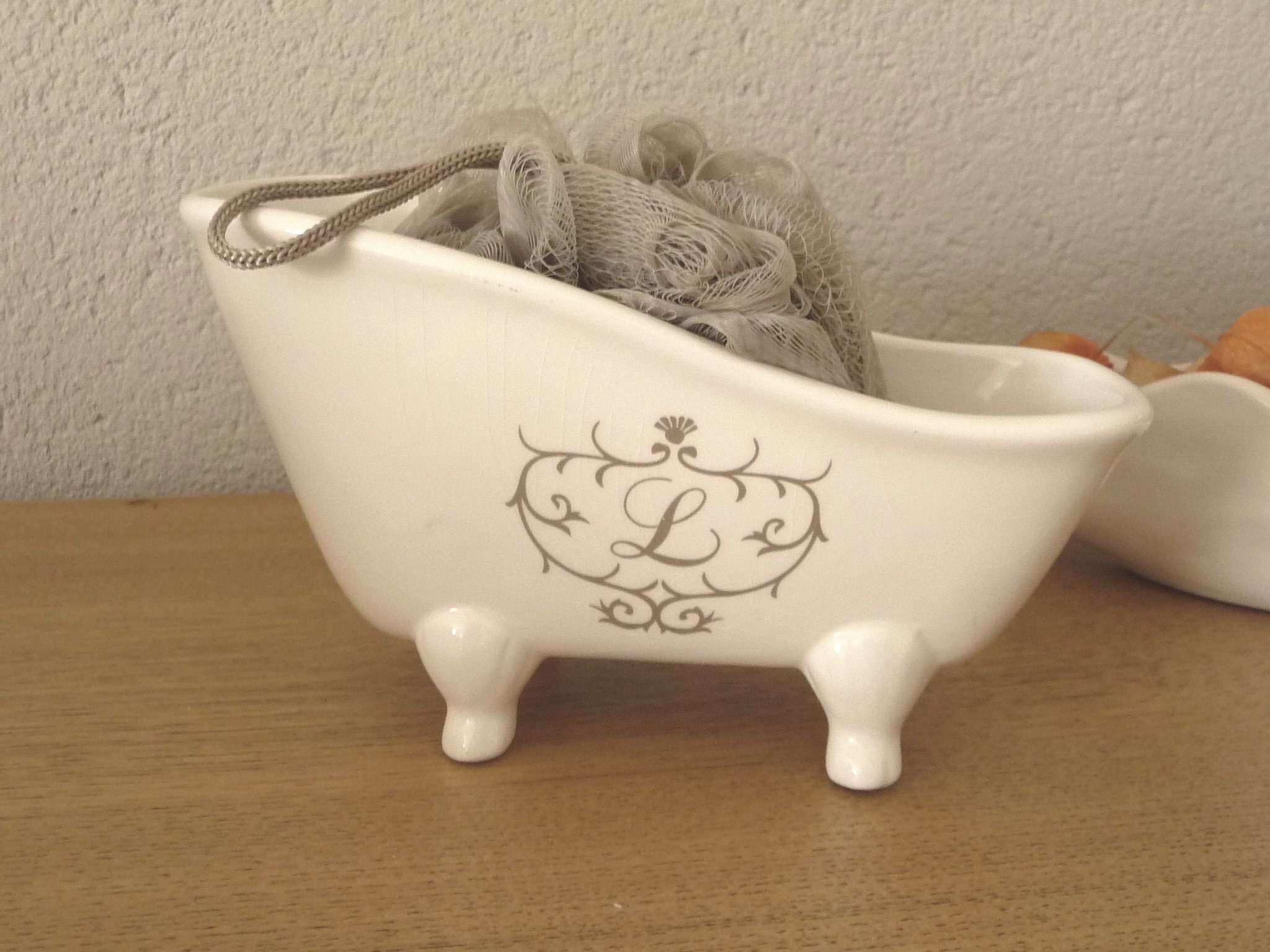 Baignoire Porte Savon en Porcelaine, Support , Fleur de Lavage Français, Vintage